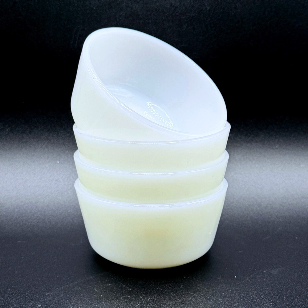 Vintage Fire King Ivory Custard Cups Set 4 Anchor Hocking Milk Glass Ramekins